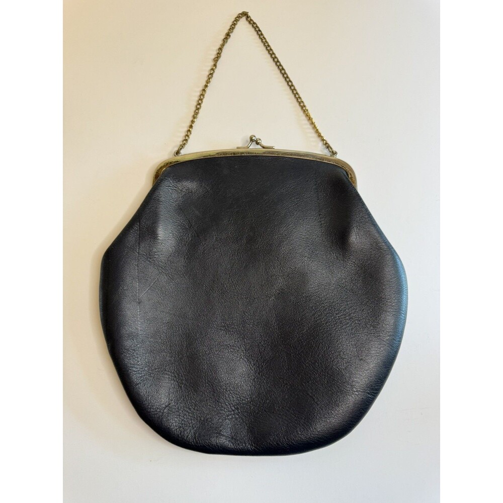 HOBO Vintage Retro Black Leather Kisslock Chain Strap Bag 1950’s-1970’s